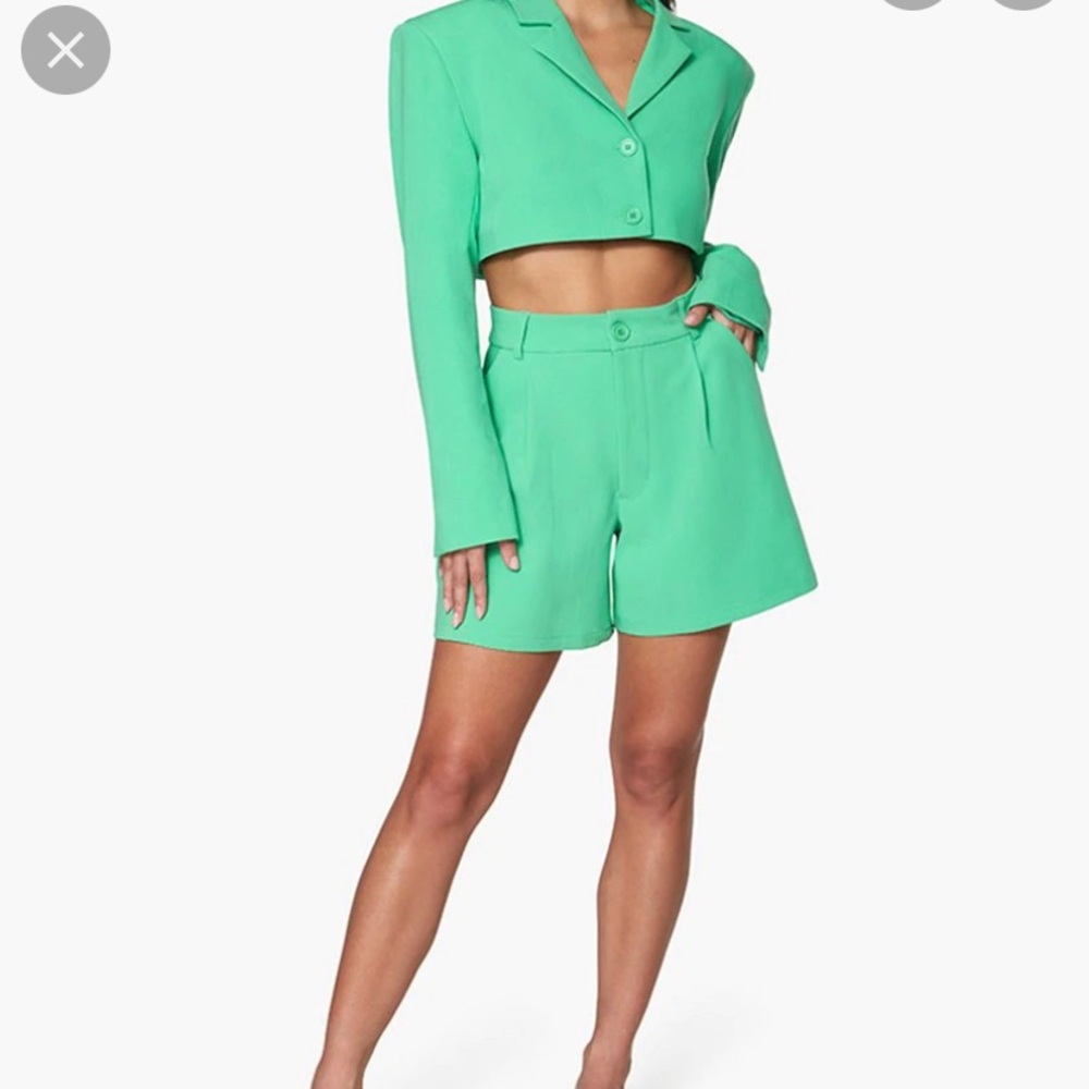 WeWoreWhat green cropped blazer & shorts set